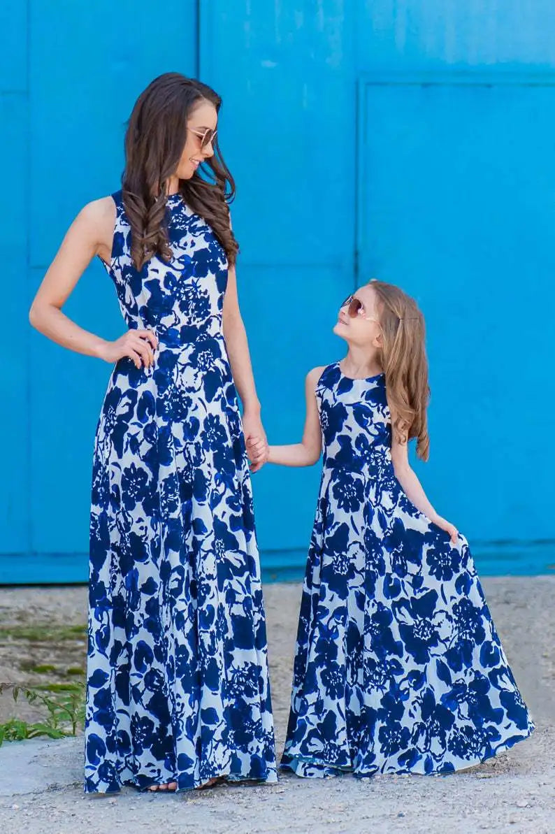 Summer Long Dress Robe Femme Casual Family Matching Outfits Boho Children's Clothing Beach Mother Daughter Dress Vestidos