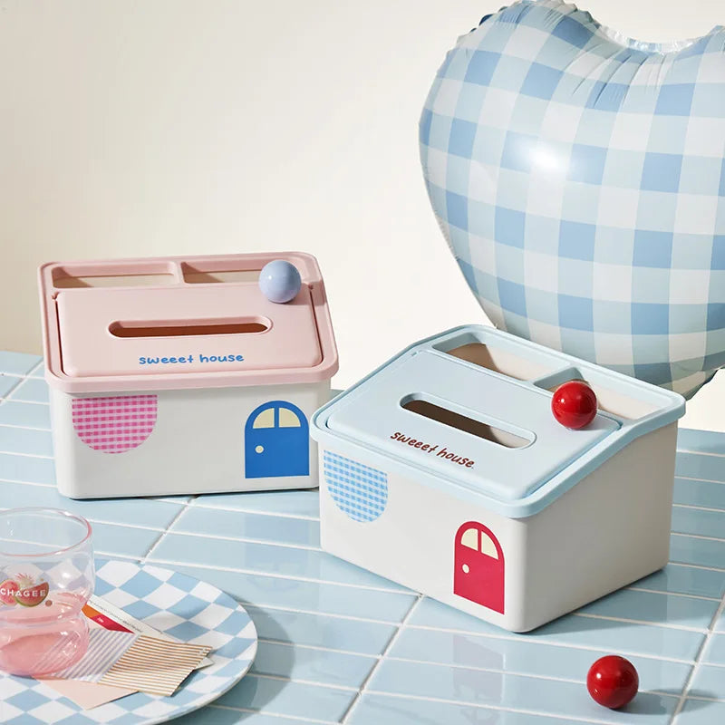 Cartoon Tissue Box Desktop Multi Functional Large Capacity Storage Box Cute Paper Towel Box Paper Drawer for Room Coffee Table