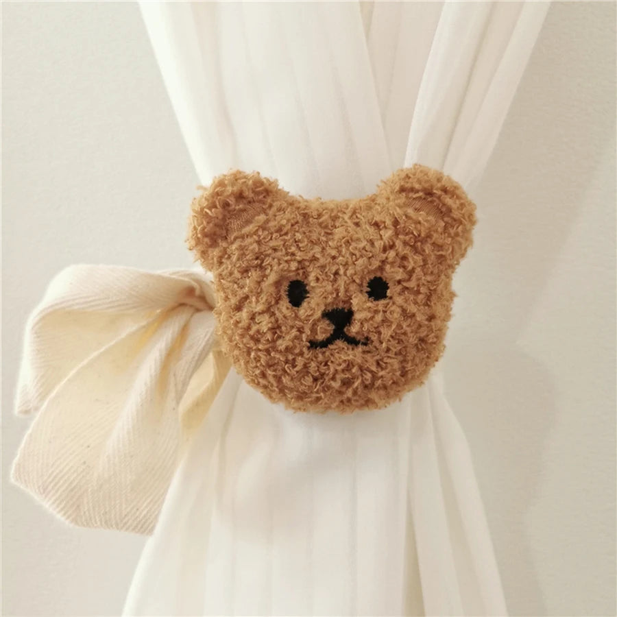 2Pc Ins Korean Style Embroidered Bear Head Baby Nursery Decoration Curtain Tieback Mosquito Net Tie Rope
