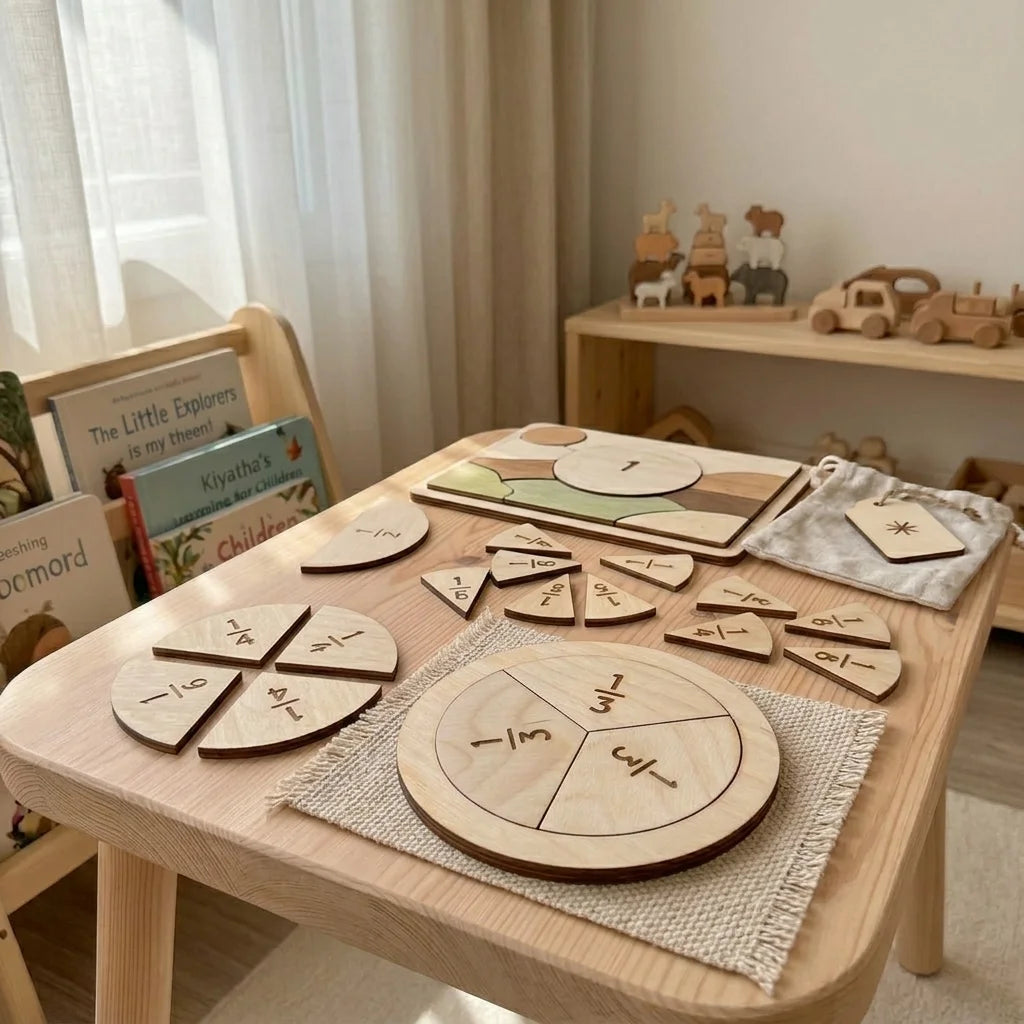 Montessori Wooden Fraction Puzzle Toys Kids Educational Math Learning Board Game Early Learning Fractions Toy Montessori Gift