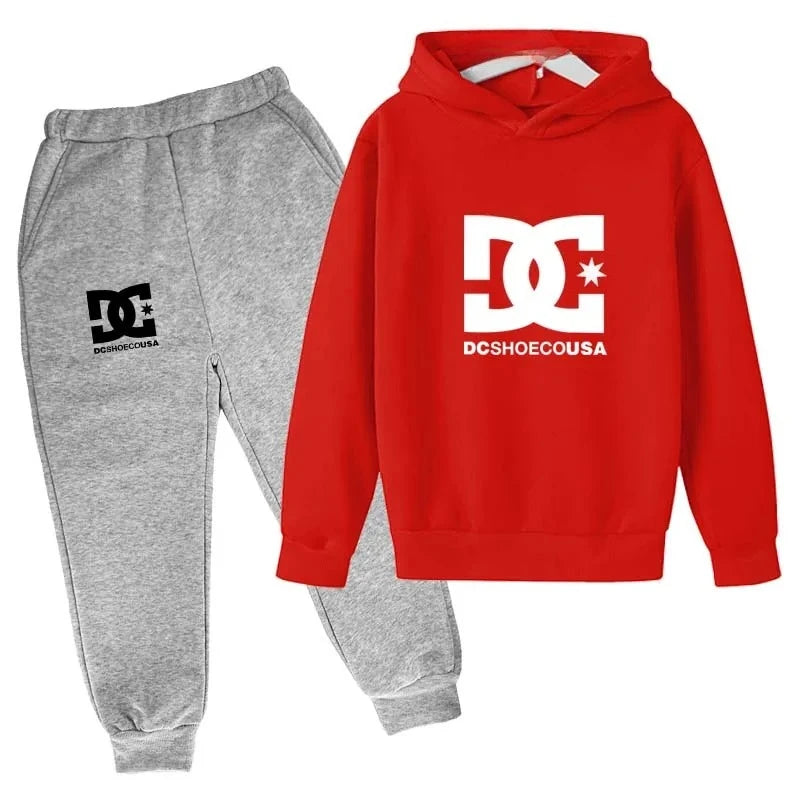 Kids Spring Autumn Casual Simple Print 2pcs Hoodie+Pants Tracksuits Trend Outfits Clothes Sets for 2-13 Years Boys and Girls