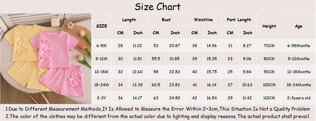 Baby Girl Set Summer Solid-Color Bow Short-Sleeve Top and Shorts Baby Girl Clothes Cute Beach Baby Outfit Set