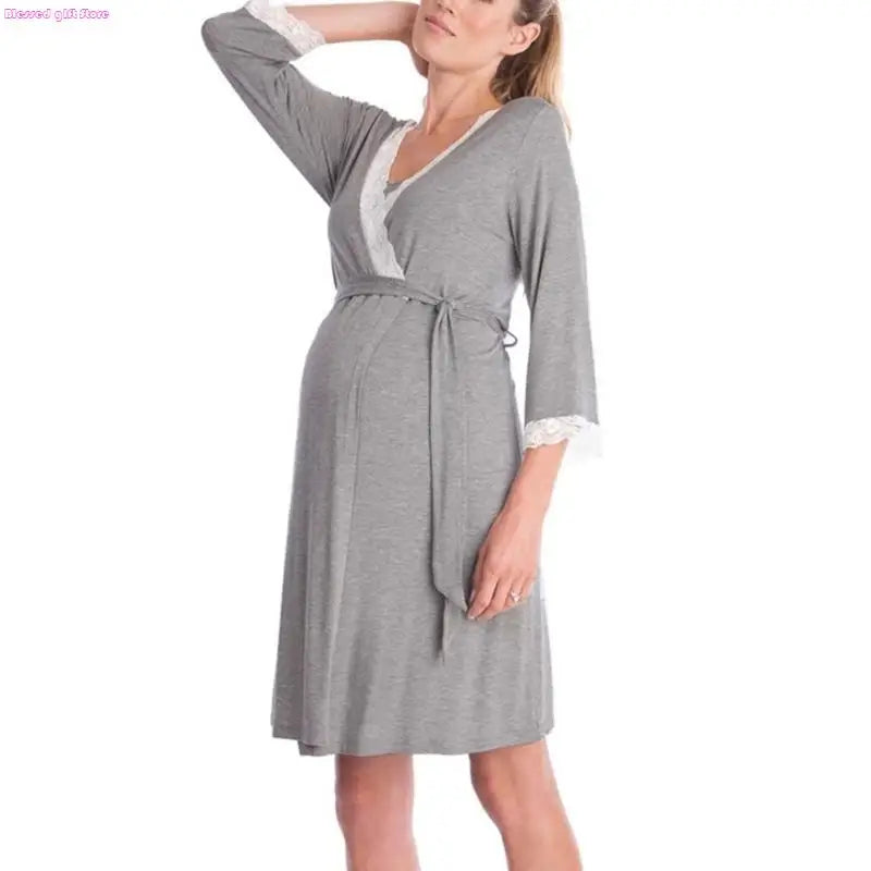 D0JC Breathable Pajama Dress Pregnancy Clothes Maternity Robe Nightgown Sleepwear