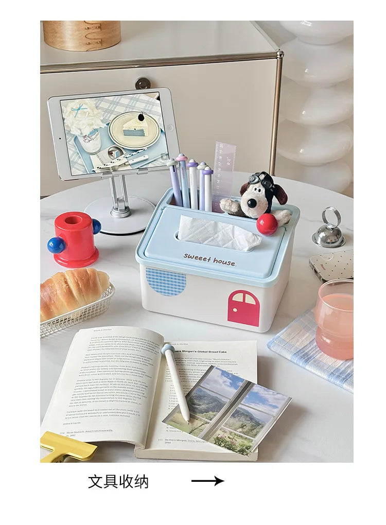 Cartoon Tissue Box Desktop Multi Functional Large Capacity Storage Box Cute Paper Towel Box Paper Drawer for Room Coffee Table
