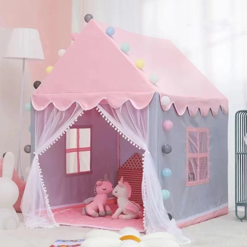 Large  Children Toy Tent 1.35M Wigwam Folding Kids Tents Tipi Baby Play House Girls Pink Princess Castle Child Room Decor