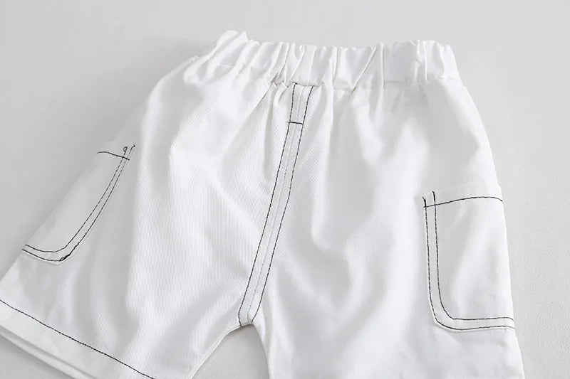 ‌New Boys Cotton Striped Shorts Set 2-Piece Summer Outfit Fashion Short Sleeve Casual Playwear Stylish Kids Clothing‌