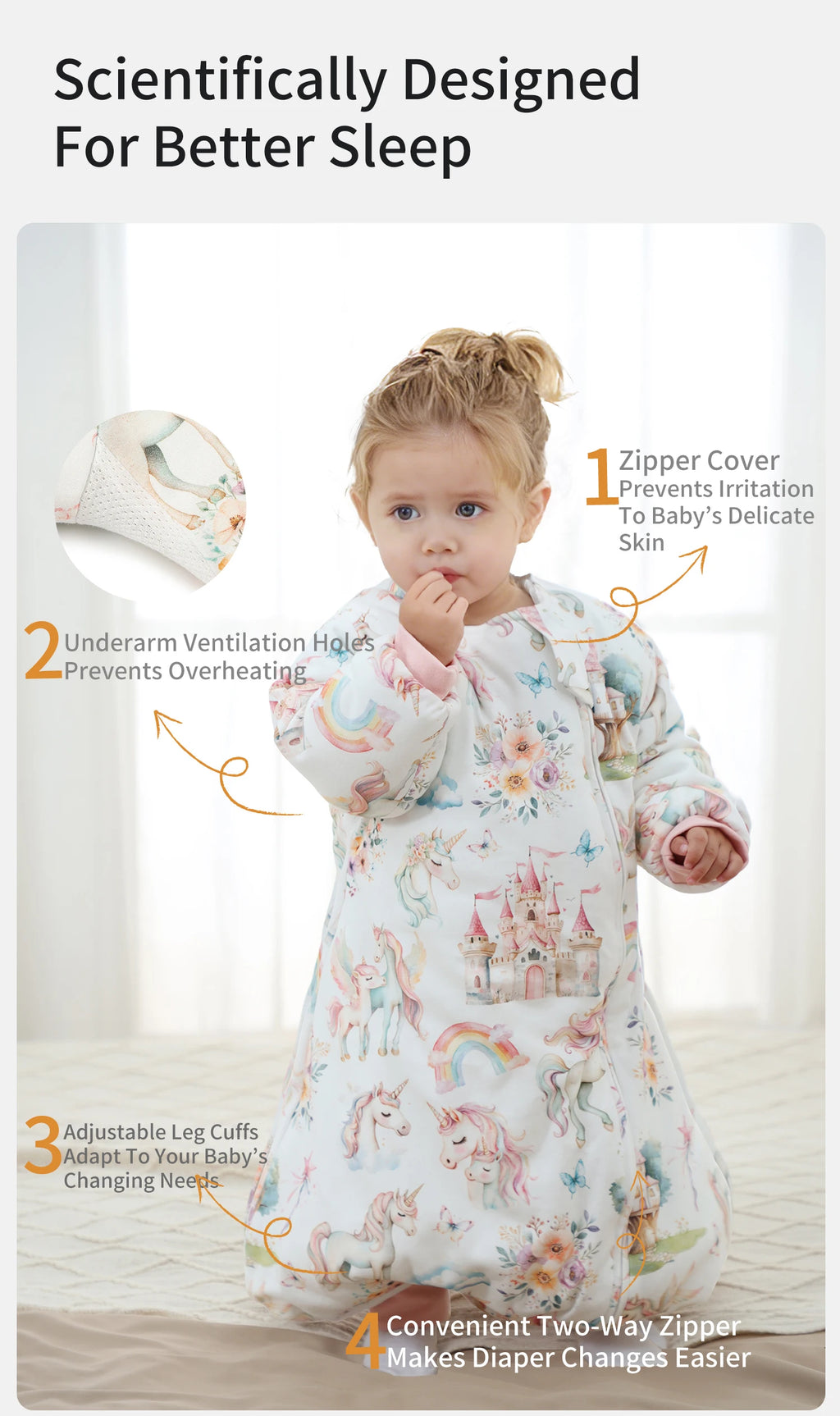 INSULAR Baby Cartoon Split-Leg Sleep Sack with Detachable Sleeves, 100% Cotton Thickened Winter & Autumn Toddler Sleeping Bag