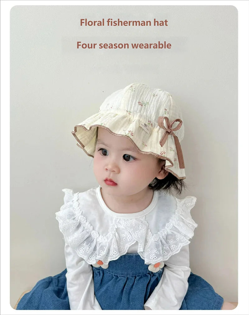 Spring Baby Girls Hat Floral Cotton Infant Fisherman Hats Outdoor Travel Sun Protection Princess Sweet Accessories 3-24M