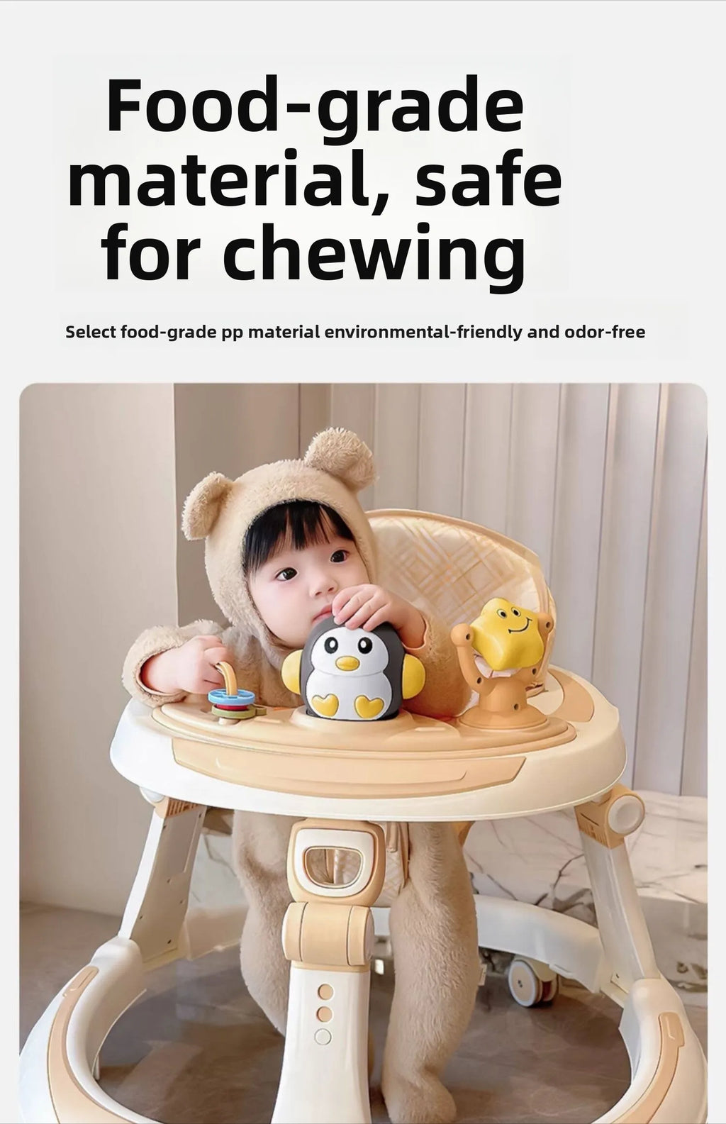 Baby Walker Foldable Multifunctional Toddler Learning Walk Car Anti O-Leg Design Adjustable Music Tray Safety Wheels
