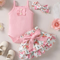 0-2 Year Old Newborn Baby Girls Summer Sleeveless Suspender Jumpsuit With Floral Print Short Skirt Cute Fashion Toddler Set