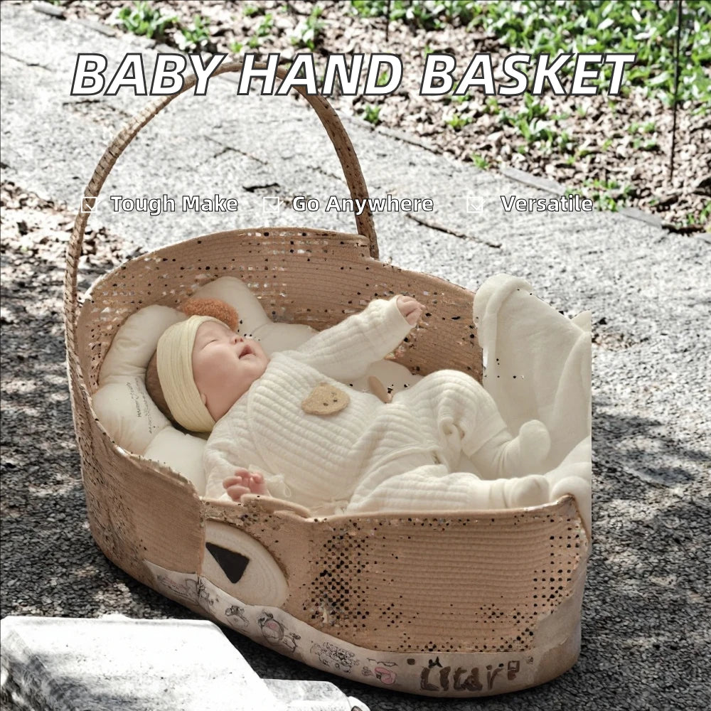 Newborn Infant Cradle Portable Outdoor Cotton Rope Woven Baby Sleeping Clothing Storage Nursery Storage Basket Toddler Nest Bed