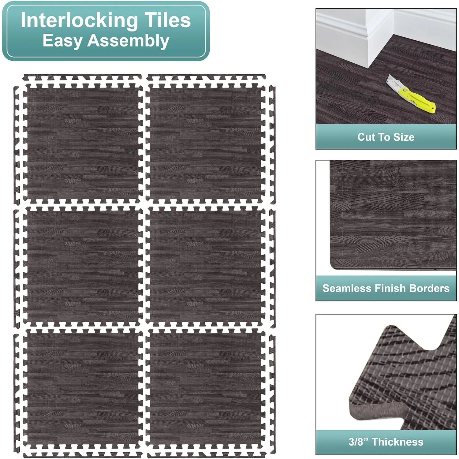 Wood Grain Non-slip Floor Mat Interlocking Foam Waterproof DIY Puzzle Mat Suitable for Living Room and Bedroom Home Decoration