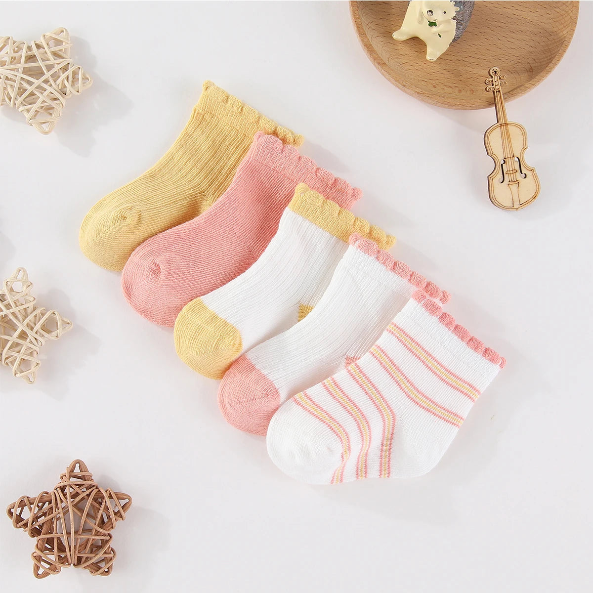 Kiddiezoom Baby Socks Keeps Feet Warm 5-Pair Set Four Seasons For Newborn 0-12 Months 100 Percent Cotton