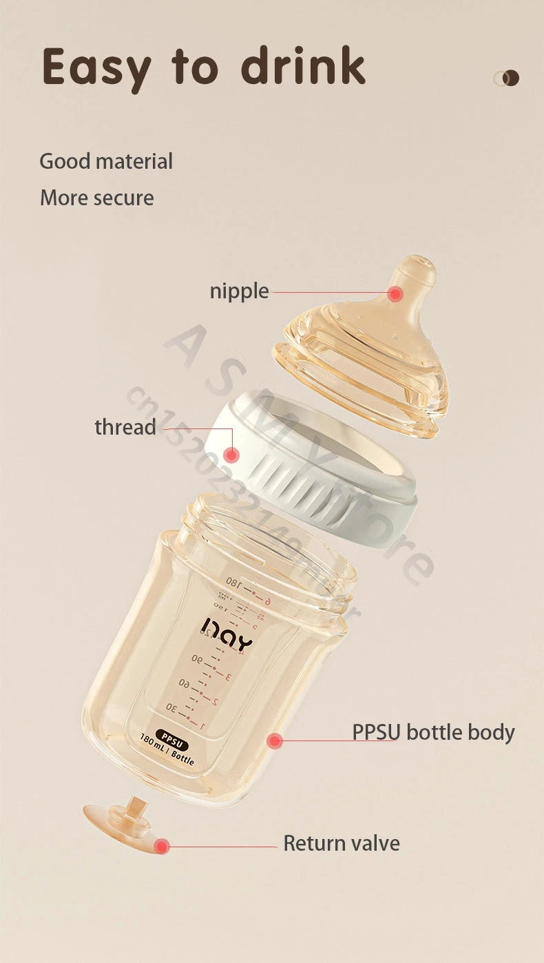 PPSU baby bottle, wide caliber, anti bloating and anti choking, baby learning drink cup, children's milk straw cup