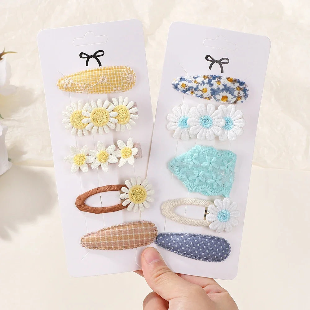 5Pcs/lot Girls Lovely Hair Clips Set Embroidered Bangs Barrette Ins Style Daisy Hairpin Kids Hairgripes Accessories