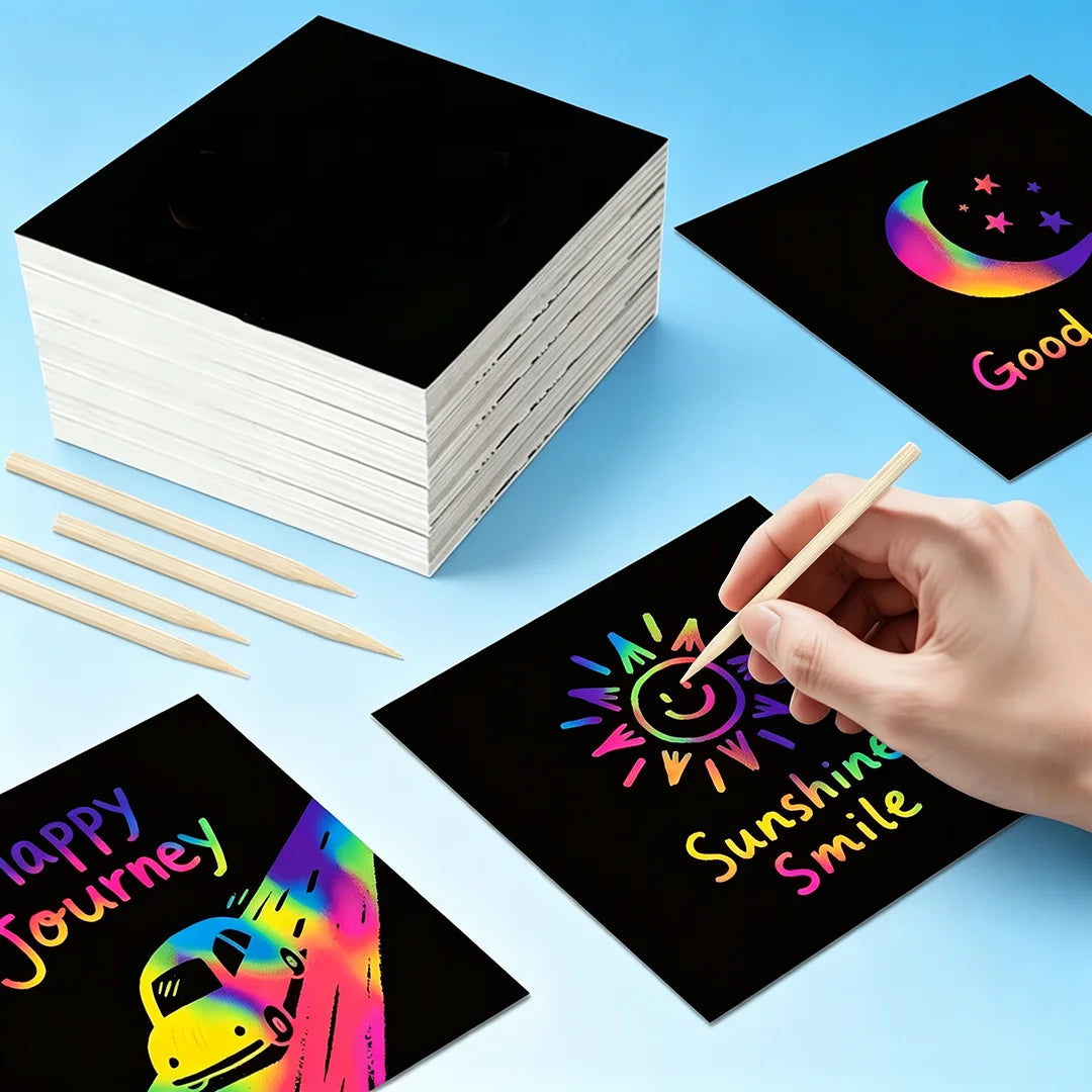 50/100 Rainbow Scratch Art Notes - Magic Scratch Paper Note Cards Handmade DIY Party Favors Suitable for Birthday, Halloween, Christmas Stocking Stuffers, Gift Boxes, Thanksgiving, and New Year Gifts