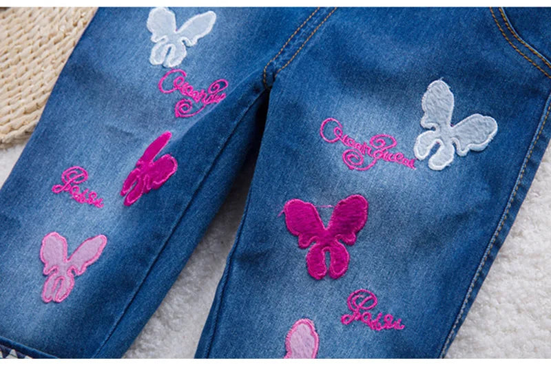 IENENS Baby Girls Overalls Kids Trousers Denim Dungarees Embroidery Butterfly Pants Toddler Infant  Jumpsuit 0-4 Years Clothes