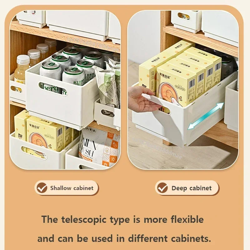 Foldable Clothes Storage Basket Expandable Storage Box Kitchen Cabinet Drawer Organizer Pull-out Snacks Beverage Storage Box