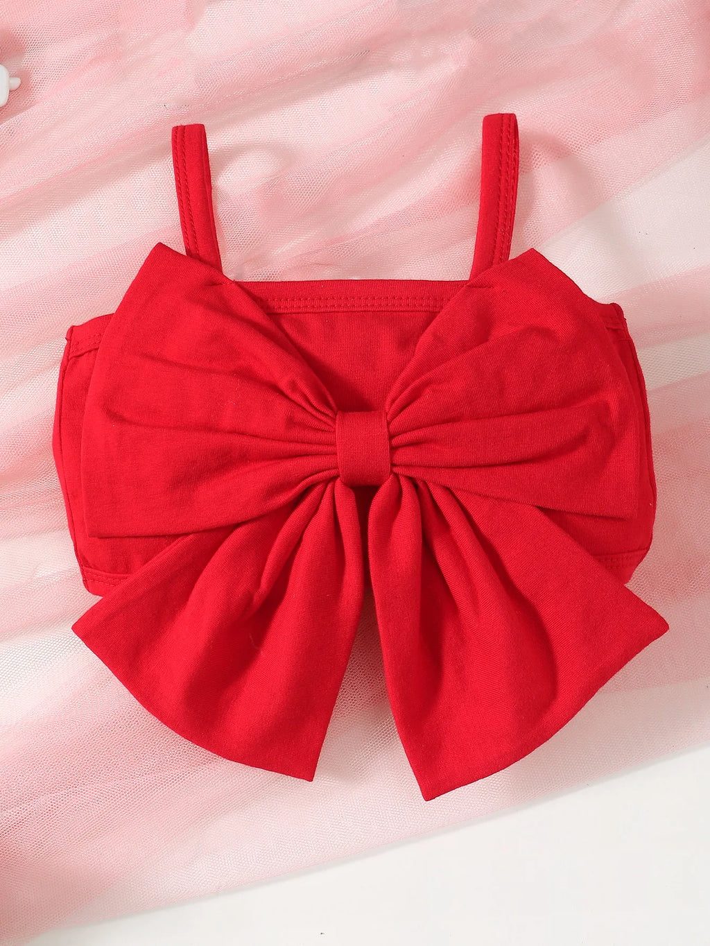 0-2 Year Old Baby Summer Girl Suspender Large Bow Daily Party Bell Bottoms Plaid Printed Headwear Baby Clothes