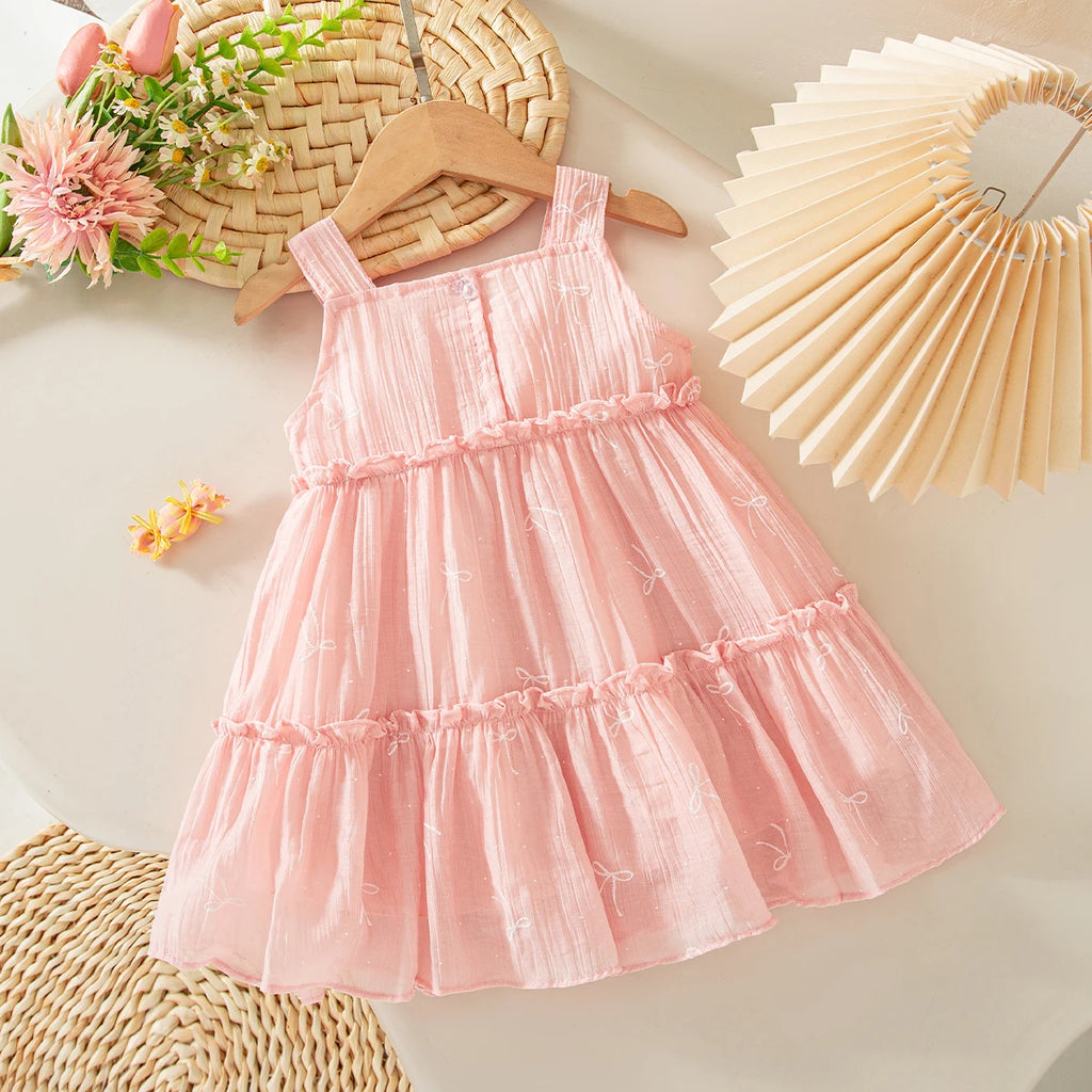 Casual Baby Clothes Korean Style Sweet Pink Baby Girl Suspender Dress Summer Birthday Party Gift Toddler Princess Dress