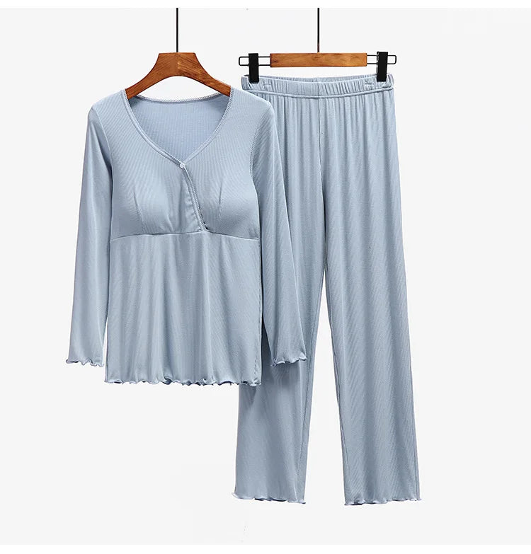 Maternity Nursing Sleepwear Breastfeeding Nightwear for Pregnant Women Pregnancy Breast Feeding Pajamas Suits Maternity  Clothes