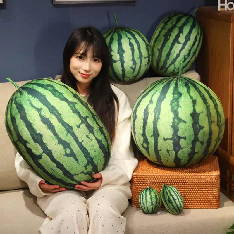 Kawaii Watermelon Plush Doll Pillow Lifelike Oval Shape Soft Toy for Home Decor Fun Hug Gift for Boys & Girls