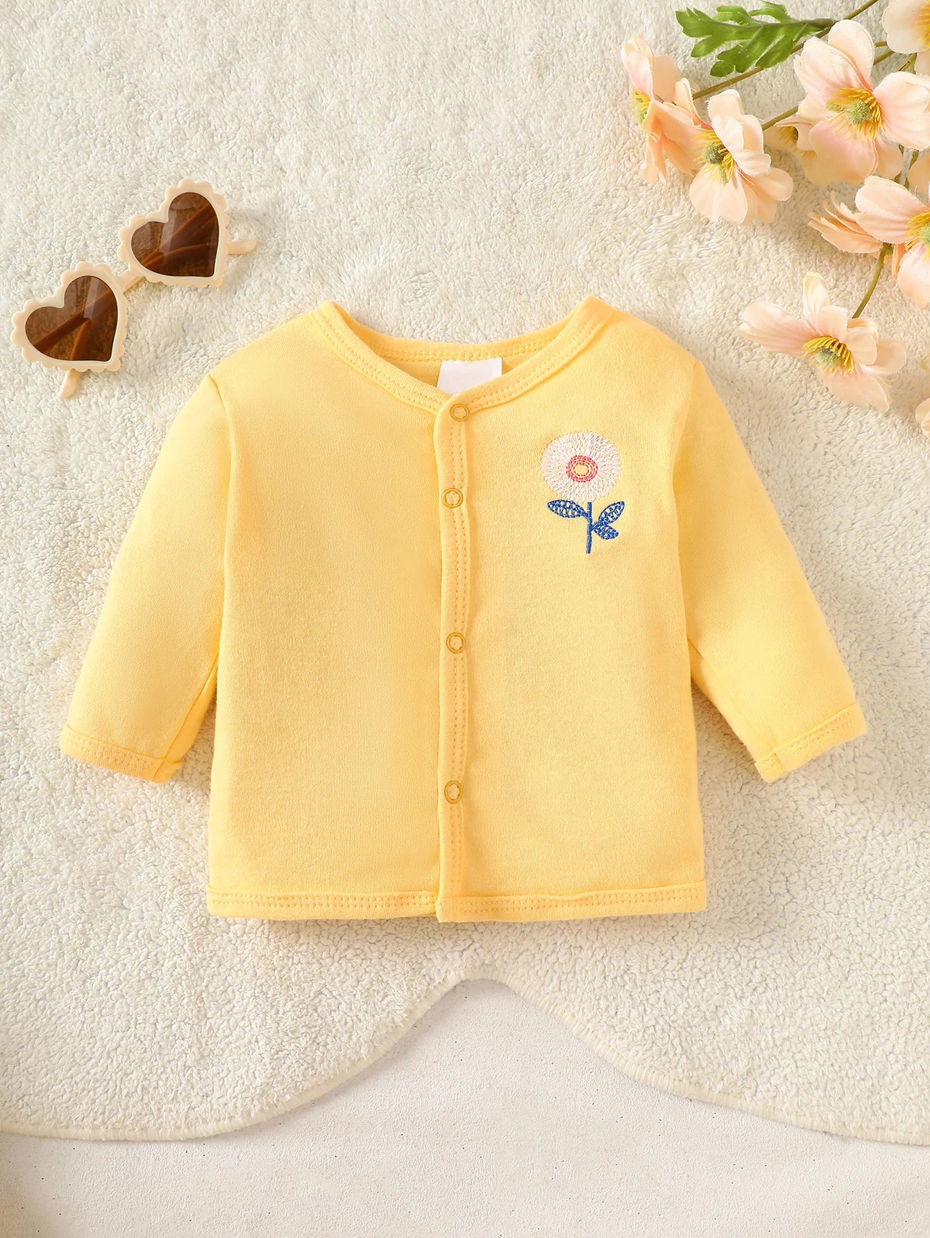 8-Piece Newborn Baby Romper Set, Made of 100% Pure Cotton, Soft and Breathable. Features a Yellow Floral Pattern, Suitable for N