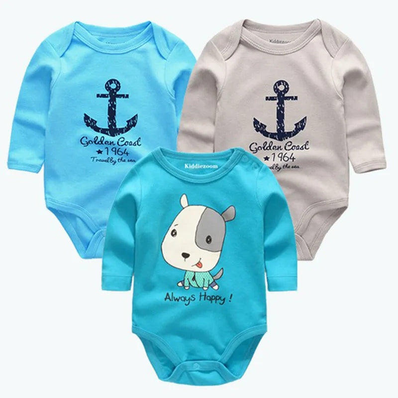 Cartoon 3-Piece Spring Autumn Long Sleeve Newborn Baby Boy Girl Bodysuits 100%Cotton Soft Infants Clothes