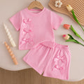 Baby Girl Set Summer Solid-Color Bow Short-Sleeve Top and Shorts Baby Girl Clothes Cute Beach Baby Outfit Set