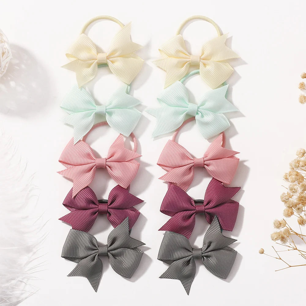 10Pcs/lot Solid Ribbon Bowknot Hairband for Girls Headwear 2.6inch Elastic Satin Head Band Hair Rope Wholesale
