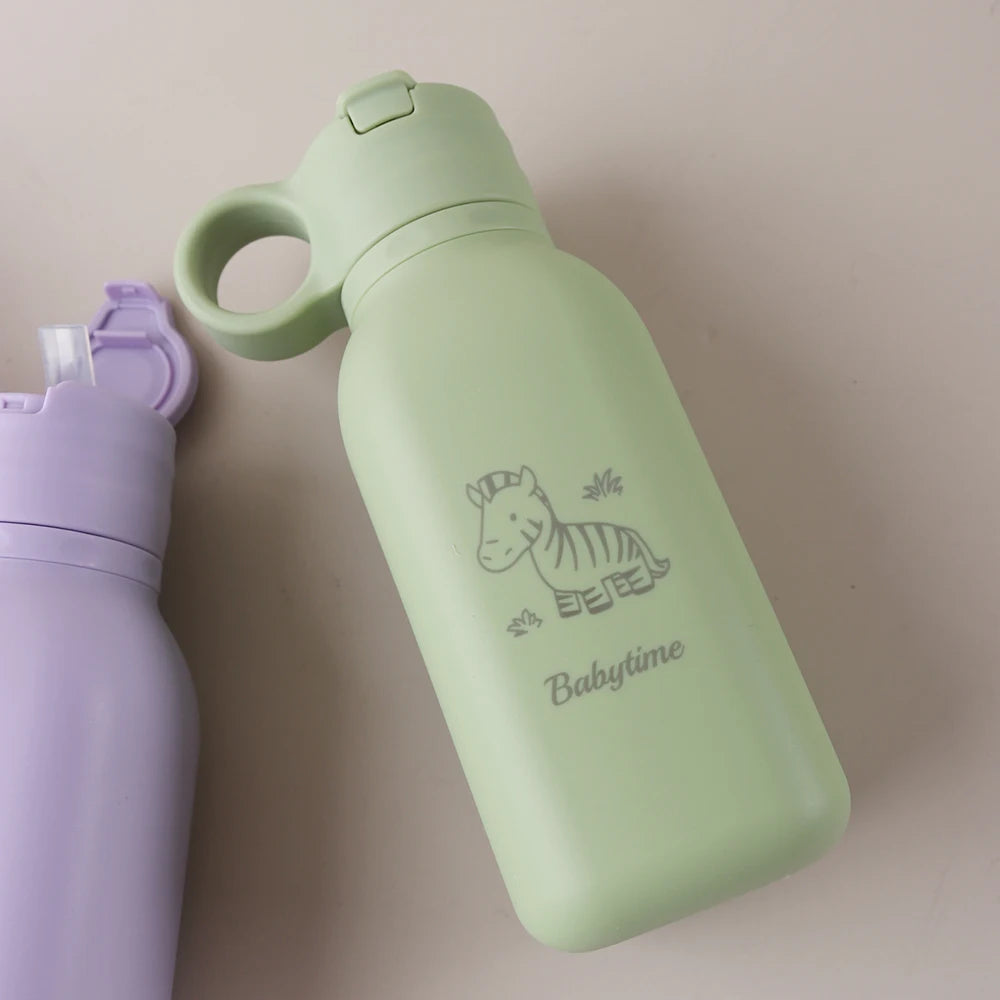 Personalized 450ml Silicone Straw Cup with Name – Custom Cartoon Water Bottle for Kids