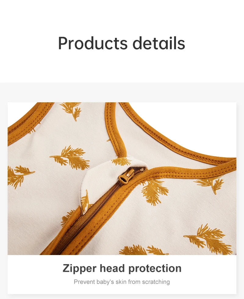 0-24 Months Baby Sleeping Bag Summer Thin Layer Sleep Sacks 0.5Tog One-Piece Sleepwear Beige Wheat Printed Anti-Kick Blanket