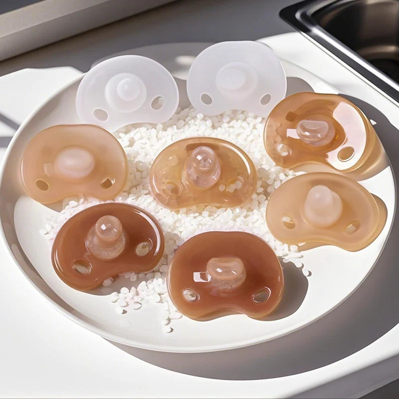 Baby Silicone Pacifiers Flat Nighttime Round day Soft Breathable Frosted Brown Transparent Soother 100% BPA Free Safe Silicone