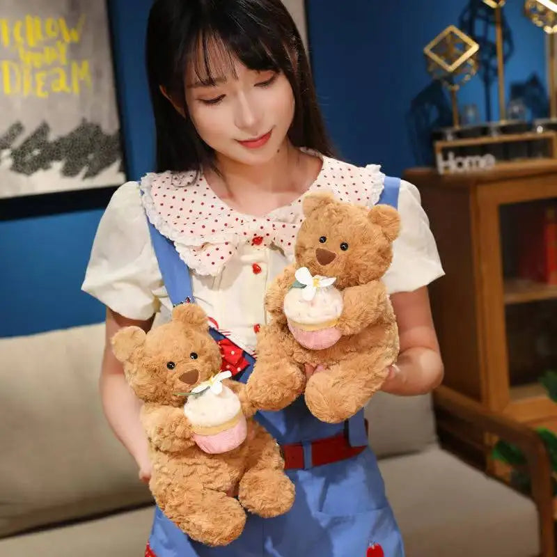 Kawaii Healing Cake Bear Doll Pillow - Cartoon Anime Stuffed Plush Toy Cute Birthday Gift for Children Fun Soft Doll