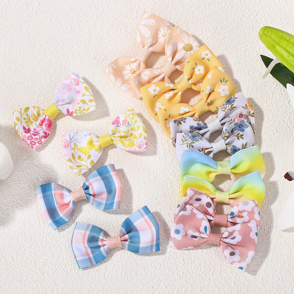 50PCS Random Colorful Lovely Hair Bows Hairgripes Sweet Daisy Printing Hair Clips Kids Boutique Barrette