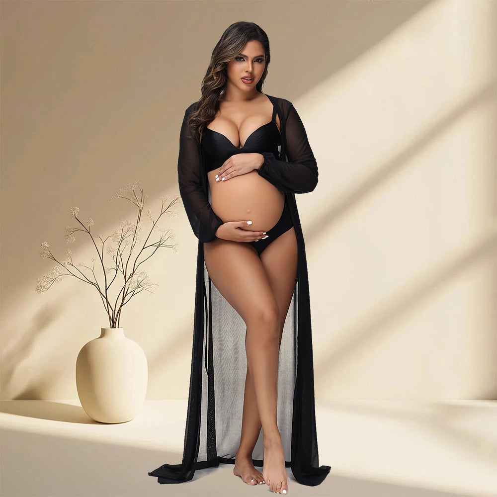Maternity Photography Dress Lantern Sleeves Sexy Tulle See-through Robe For Baby Shower Pregnant Photo Prop Maxi Gown