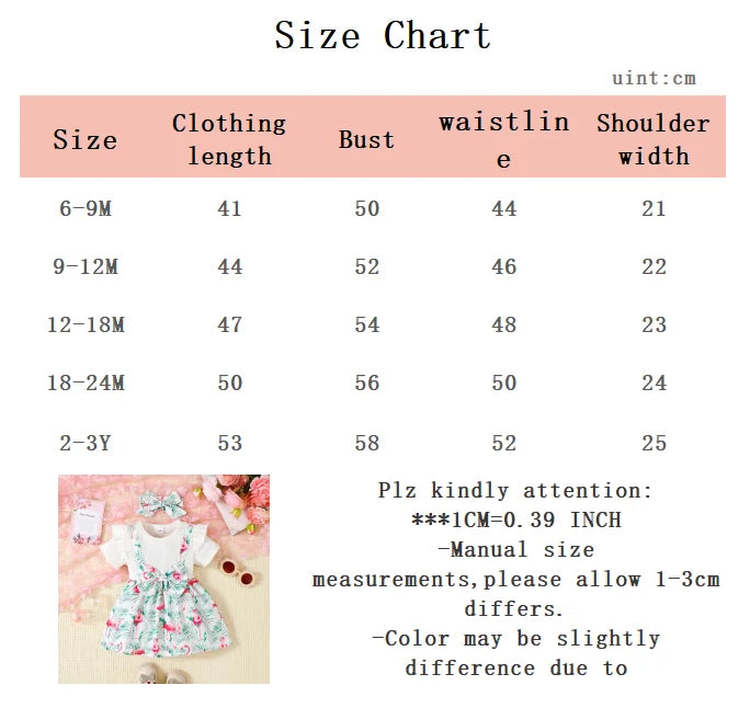 Baby girl Dress Flying sleeve Flamingo Printing Dress+Headband Two-piece Set 0-3 Year Toddler Baby Girl Summer Leisure Dress