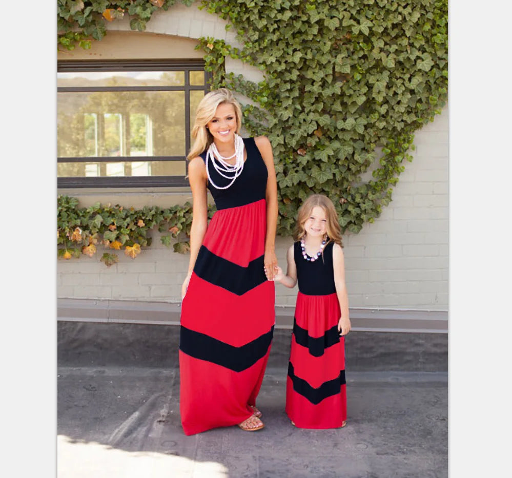 2026 Matching Parent-Child Dress Family Matching Mother Daughter Dresses Clothes Striped Mom Dress Kids Child Outfits Mum Sister