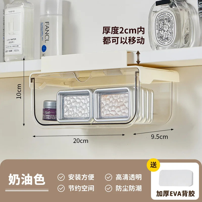 Drawer Style Storage Box Under The Mirror Cabinet Transparent Bathroom Cotton Stick Makeup Cotton Bathroom Pull-Out Storage Case