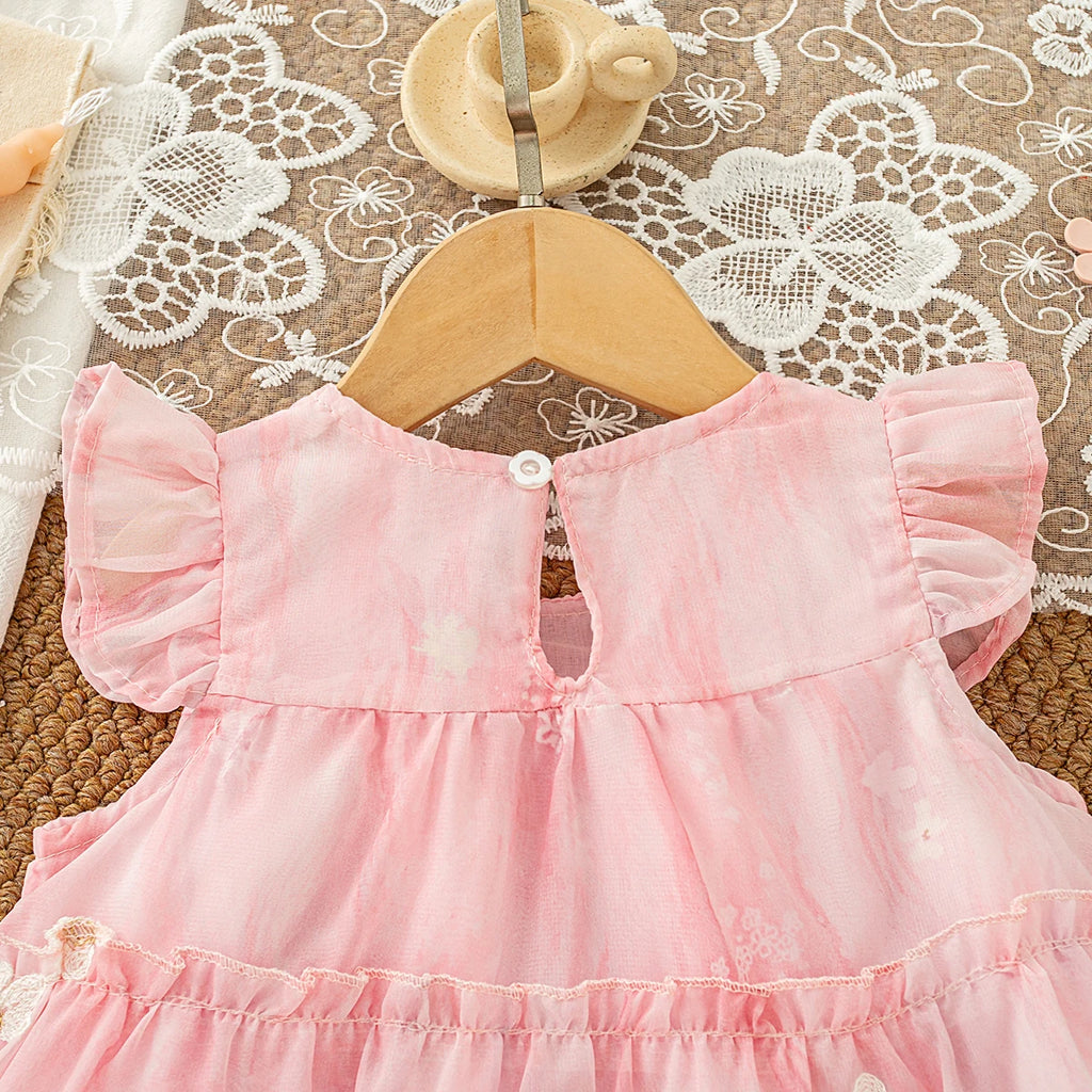 Baby Clothes for Girl Summer Fashion Floral Purple Birthday Party Baby Girl Fairy Dress Korean Style Sweet Toddler Tulle Dress