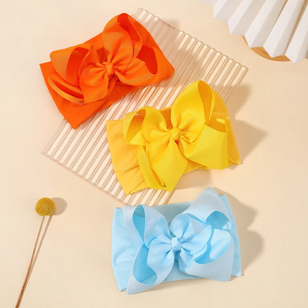 1pcs Large Ribbon Bow Baby Headband Girls Wide Nylon Turban Newborn Bow Headwrap Baby Gift Super Soft Infant Hair Accessories