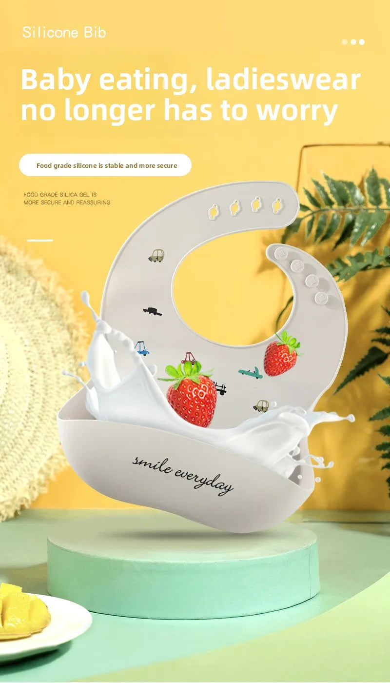 Maternal and Infant Products Baby Bib Waterproof Children's Silicone Bib, Baby Saliva Rice Pocket Leave-in Summer