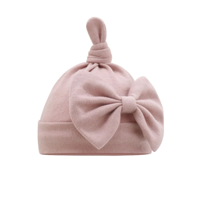Solid Cotton Bow Knot Turban Hats for Baby Girls Beanies Soft Thin Elastic Caps Bonnet Newborn Infant 0-6 Months Headwraps