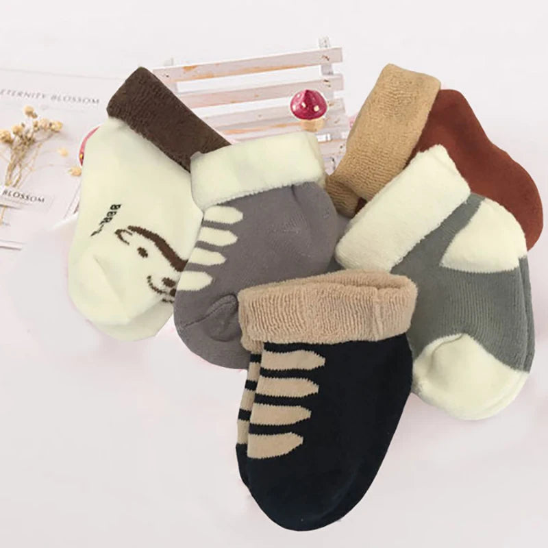 Kiddiezoom Baby Socks Keeps Feet Warm 5-Pair Set Four Seasons For Newborn 0-12 Months 100 Percent Cotton