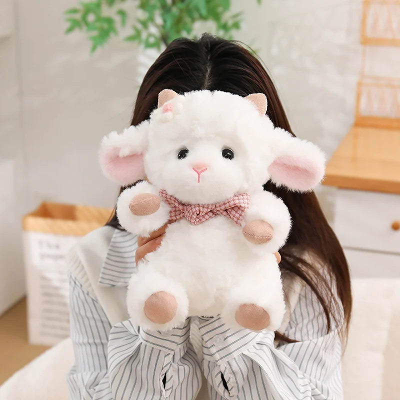 Nice 1pc 23cm Cute White Sheep Plush Toy With Pink Ears And Removable Apron Soft Stuffed Lamb Doll For Girls Birthday Gift