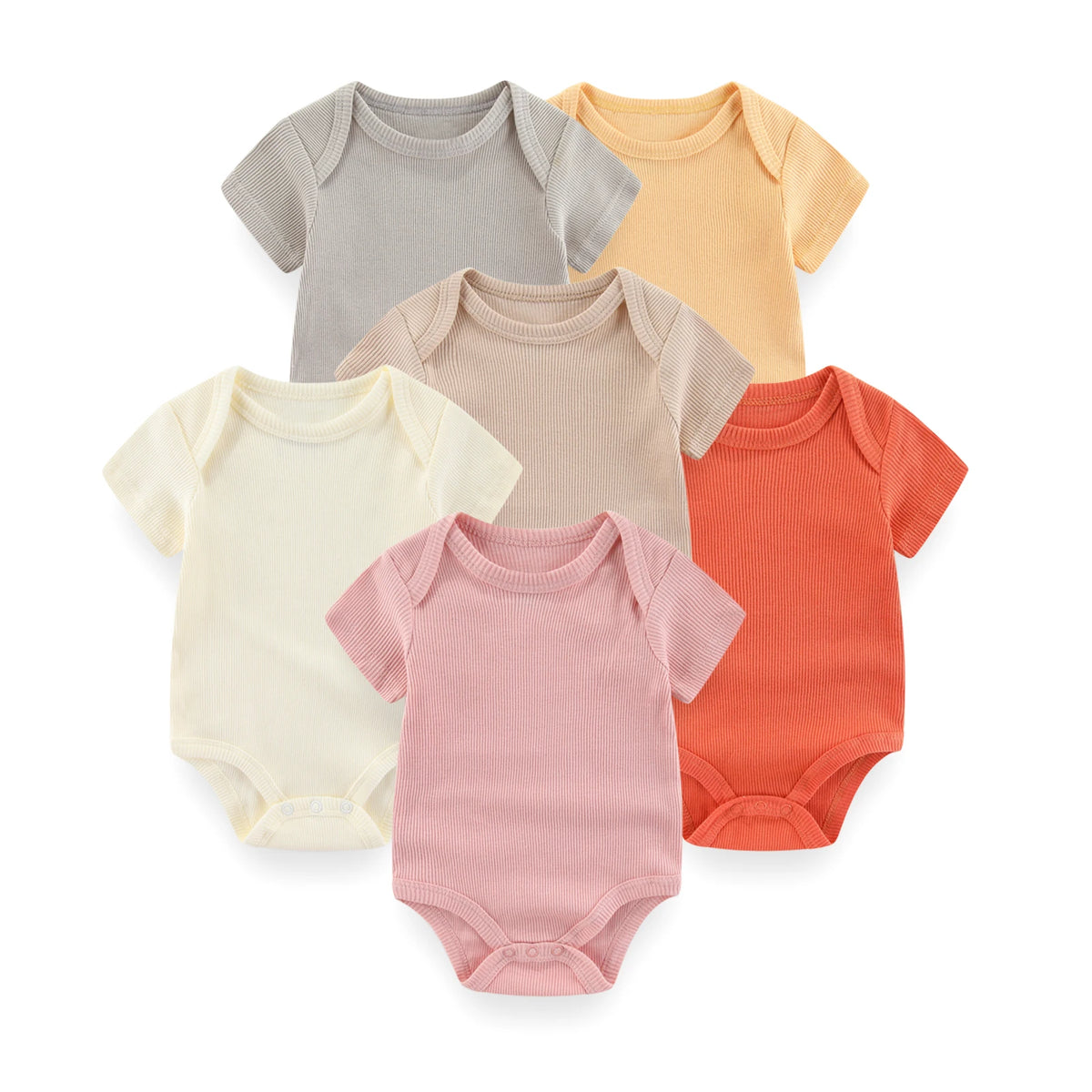 Baby Unisex Cotton Short Sleeve Bodysuit Set, 6-Piece, Solid Color Newborn Outfits