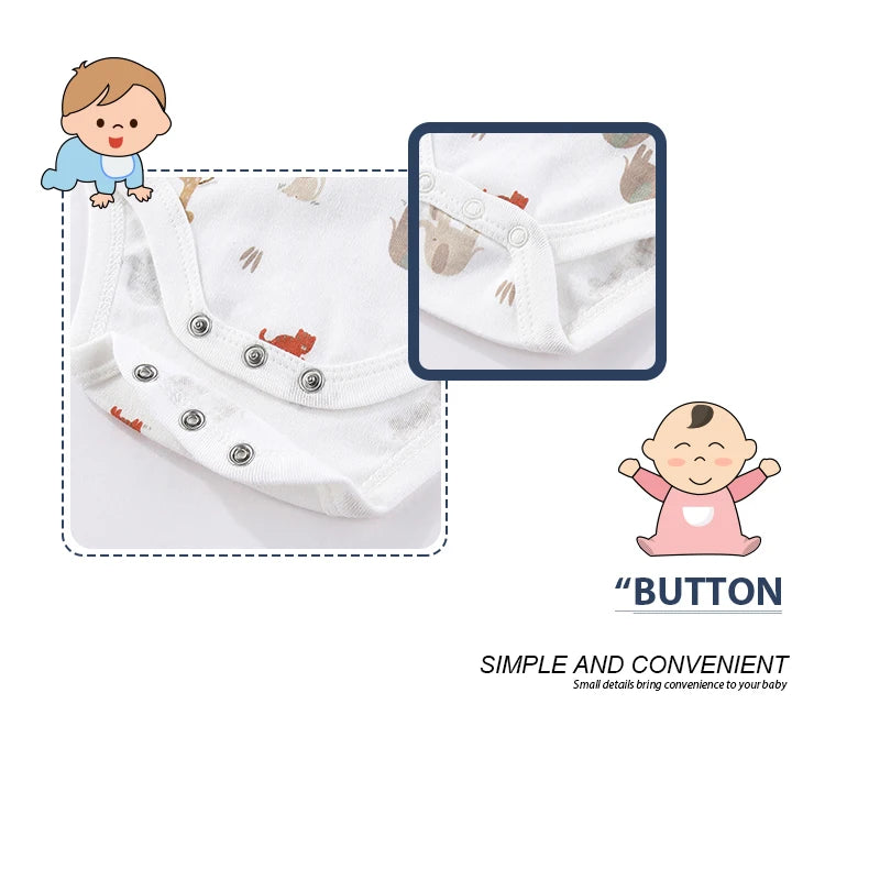 5-Piece Cartoon Cute Bbaby Boys Girl Bodysuits Soft Newborn Unisex Onesies Short Sleeve 0-12 Months Infant Clothes Summer Cloth