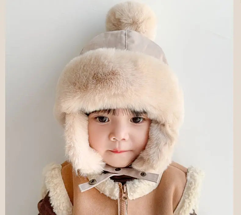 Baby Hat Autumn Winter Windproof Warm Hat Children's Ear Protection Pullover Hat Boys Girls Thickened Plush Lei Feng Hat