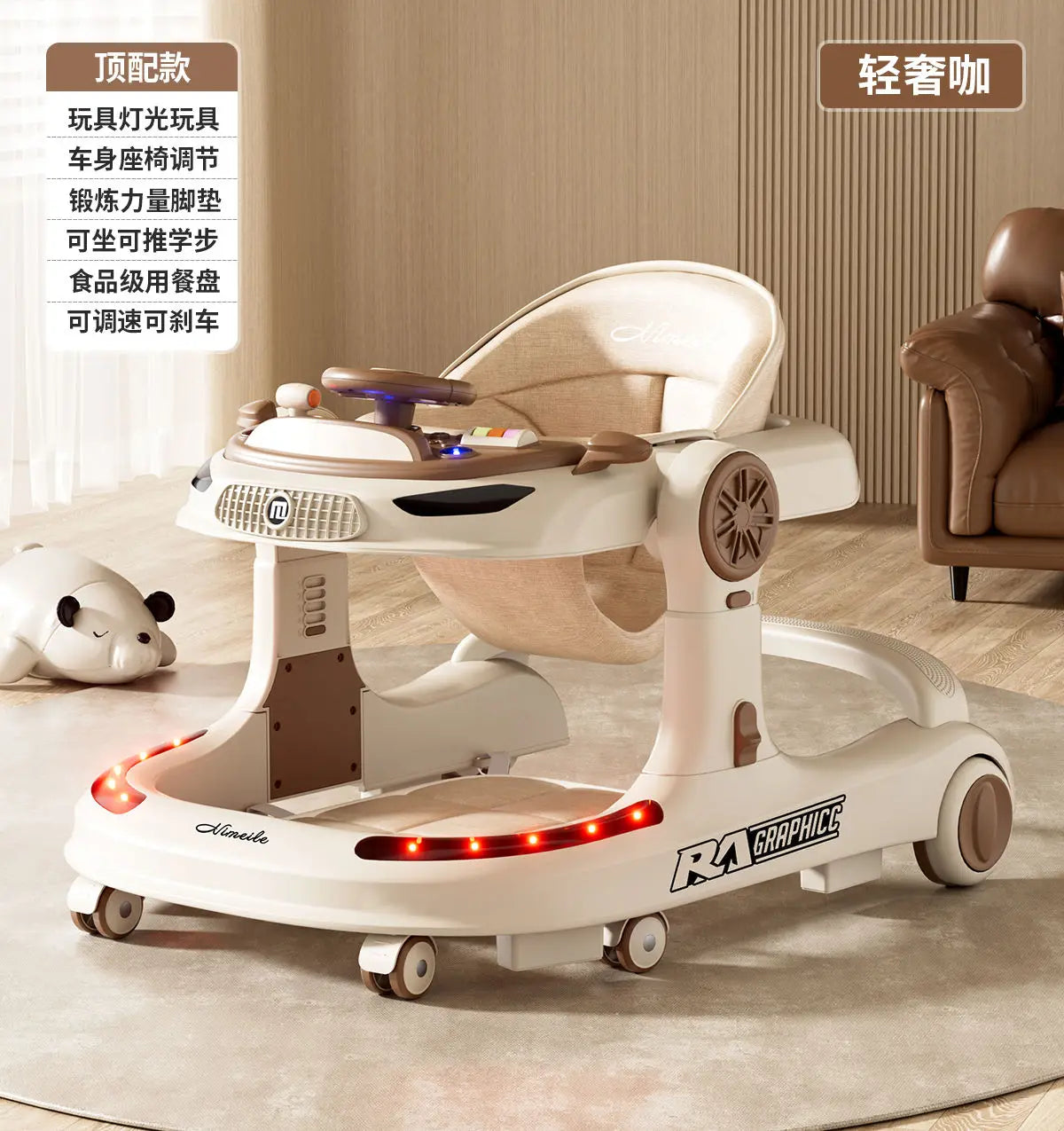 Baby Walker 4 in 1 Adjustable Height Anti Rollover Push Toy Foldable Activity Center for Infant Toddler 6 to 18 Months