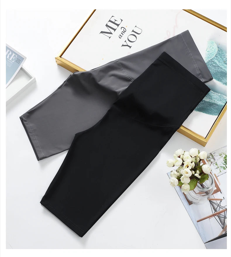 Pregnant Woman Legging Maternity Yoga Pants Summer Sharkskin Fabric Women Thin Black Slim Skinny Sport High Waist Fitness Shorts